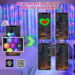 LED Decoration RGB curtain Smart Lights App Controlled String Fairy Lights DIY Pattern and Text Programmable Music Sync Reote