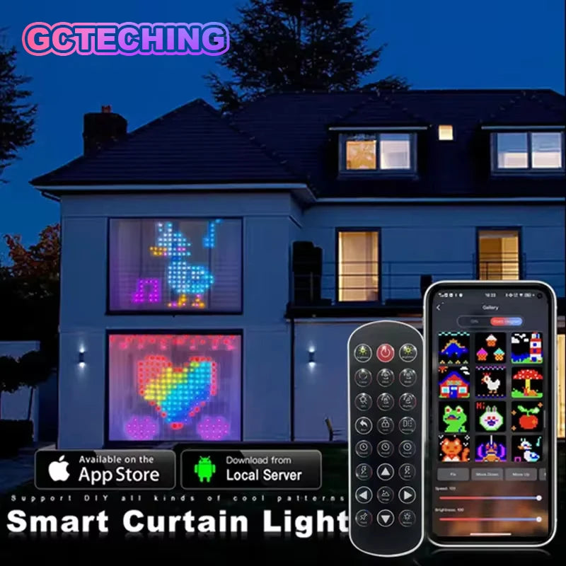 LED Decoration RGB curtain Smart Lights App Controlled String Fairy Lights DIY Pattern and Text Programmable Music Sync Reote