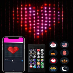 Christmas LED Curtain Lights Smart APP Controlled DIY Text Pattern Animation Garland RGB String Lights Wedding Room Xmas Decor